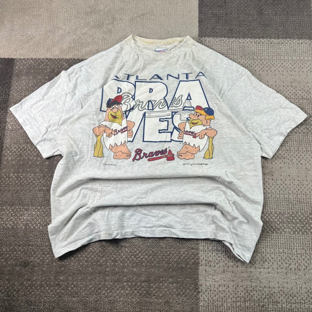 Vintage 1994 Atlanta Braves Flintstones‎ T-Shirt Gray True Fan Sportswear XL